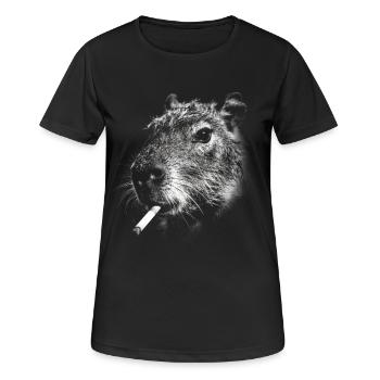 Smoking, cigarette, capybara smoking a cigarette - Women's Breathable T-Shirt - black - Front - AI Model Female 172 light (172cm)
