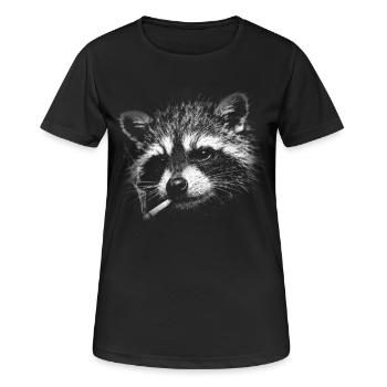 Rauchen, Zigarette, Waschbär raucht eine Zigarette - Frauen T-Shirt atmungsaktiv - Schwarz - Vorne - AI Model Female 172 light (172cm)