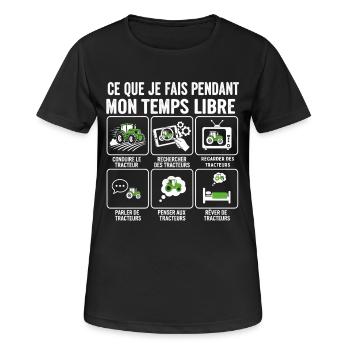 Temps libre et tracteurs: activités - T-shirt respirant Femme - noir - Devant - AI Model Female 172 light (172cm)