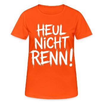 Heul nicht Renn! - Frauen T-Shirt atmungsaktiv - Neonorange - Vorne - AI Model Female 172 dark (172cm)