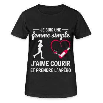 Einfache Frau, Humor, Laufen und Aperitif - Frauen T-Shirt atmungsaktiv - Schwarz - Vorne - AI Model Female 172 light (172cm)