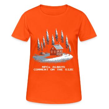 All comment on the size | Tiny House Humor - Women's Breathable T-Shirt - neon orange - Front - AI Model Female 172 dark (172cm)