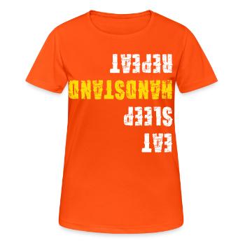 Mange, Dors, Équilibre Mains, Gymnastique répétée - T-shirt respirant Femme - orange néon - Devant - AI Model Female 172 dark (172cm)