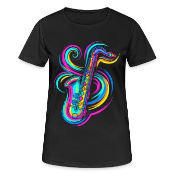 Saxophon - Frauen T-Shirt atmungsaktiv - Schwarz - Vorne - AI Model Female 172 light (172cm)
