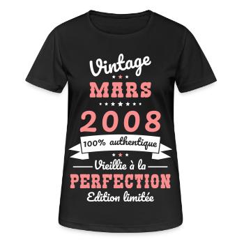 18-jähriges Jubiläum – Jahrgang – März 2008 - Frauen T-Shirt atmungsaktiv - Schwarz - Vorne - AI Model Female 172 light (172cm)