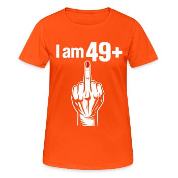 I Am 49+ - Frauen T-Shirt atmungsaktiv - Neonorange - Vorne - AI Model Female 172 dark (172cm)