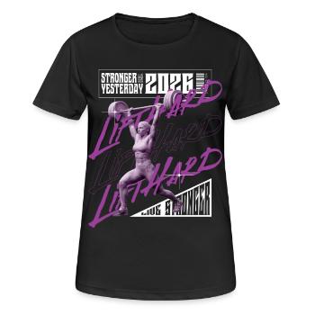 Gewichtheberfrau, lila-rosa Lichtversion - Frauen T-Shirt atmungsaktiv - Schwarz - Vorne - AI Model Female 172 light (172cm)