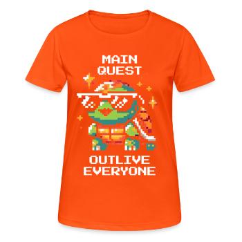 Main Quest: Live Longer | Turtle - Women's Breathable T-Shirt - neon orange - Front - AI Model Female 172 dark (172cm)