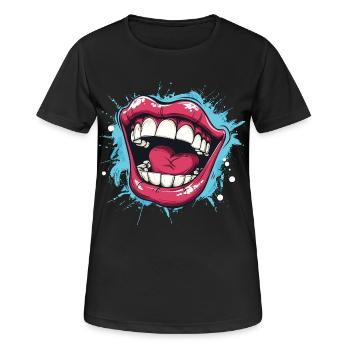Laughing Cartoon mouth wide open with red lips - T-shirt respirant Femme - noir - Devant - AI Model Female 172 light (172cm)