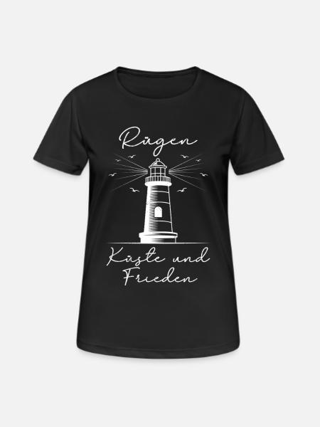 Insel RÜGEN KÜSTE UND FRIEDEN Leuchtturm Lustiges - Frauen T-Shirt atmungsaktiv - Schwarz