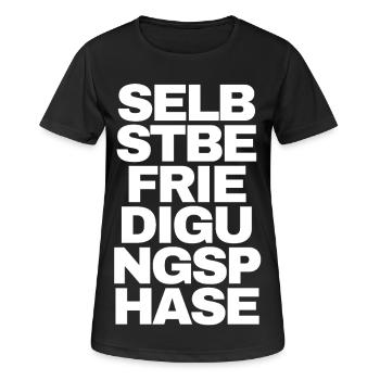 Selbstbefriedigungsphase - Text Motiv - Frauen T-Shirt atmungsaktiv - Schwarz - Vorne - AI Model Female 172 light (172cm)