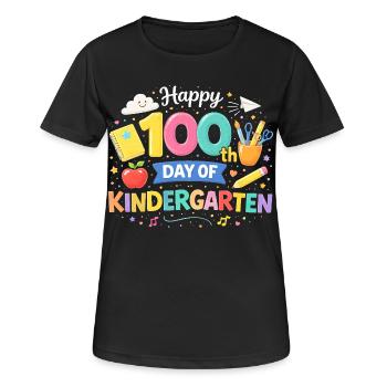 100. Tag Kindergarten Jubel - Frauen T-Shirt atmungsaktiv - Schwarz - Vorne - AI Model Female 172 light (172cm)
