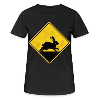 Kaninchengelbes Straßenschild - Frauen T-Shirt atmungsaktiv - Schwarz - Vorne - AI Model Female 172 light (172cm)