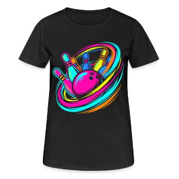 Bowlingkugel und Pins Strike - Frauen T-Shirt atmungsaktiv - Schwarz - Vorne - AI Model Female 172 light (172cm)