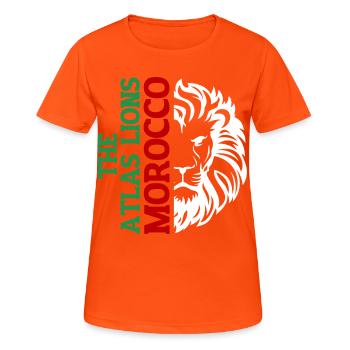 Vertikale Marokko-Typografie mit AtlasLion - Frauen T-Shirt atmungsaktiv - Neonorange - Vorne - AI Model Female 172 dark (172cm)