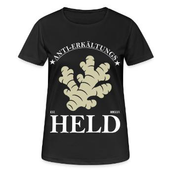 Ingwer – Anti Erkältungs Held Design - Frauen T-Shirt atmungsaktiv - Schwarz - Vorne - AI Model Female 172 light (172cm)