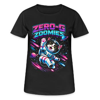Null-G Zoomies | Astro Cat Space Humor - Women's Breathable T-Shirt - black - Front - AI Model Female 172 light (172cm)