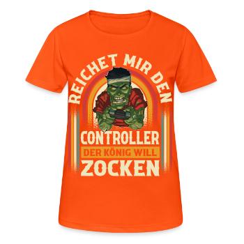 Gaming - Frauen T-Shirt atmungsaktiv - Neonorange - Vorne - AI Model Female 172 dark (172cm)