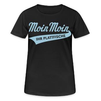 Moin Moin – Ihr Plattfische (Bleu ciel bas-allemand) - T-shirt respirant Femme - noir - Devant - AI Model Female 172 light (172cm)