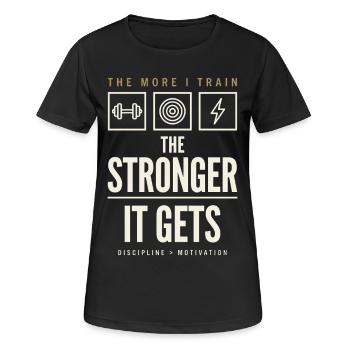 The More I Train The Stronger It Gets - Frauen T-Shirt atmungsaktiv - Schwarz - Vorne - AI Model Female 172 light (172cm)