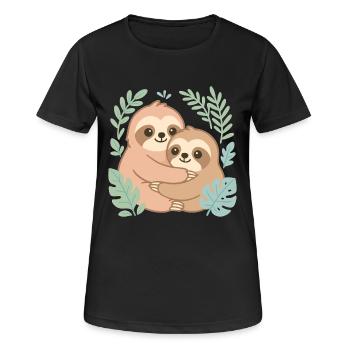 Kuschelnde Faultiere im Dschungel - Frauen T-Shirt atmungsaktiv - Schwarz - Vorne - AI Model Female 172 light (172cm)