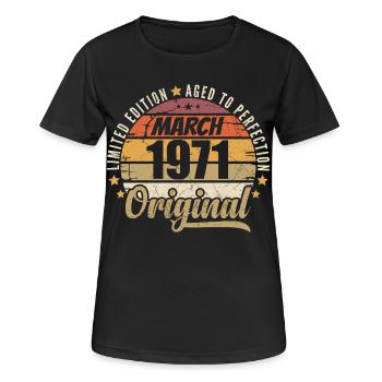 55. 55 Year Anniversary Limited Edition März 1971 - Frauen T-Shirt atmungsaktiv - Schwarz - Vorne - AI Model Female 172 light (172cm)