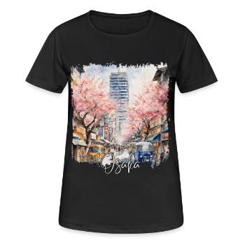 Osaka Aquarell, Osaka Japan - Frauen T-Shirt atmungsaktiv - Schwarz - Vorne - AI Model Female 172 light (172cm)