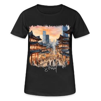 Séoul, Corée du Sud, Séoul Aquarelle - T-shirt respirant Femme - noir - Devant - AI Model Female 172 light (172cm)