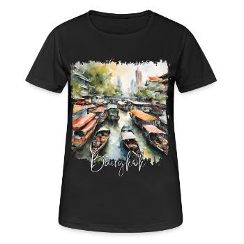 Aquarelle de Bangkok, Bangkok Thaïlande - T-shirt respirant Femme - noir - Devant - AI Model Female 172 light (172cm)