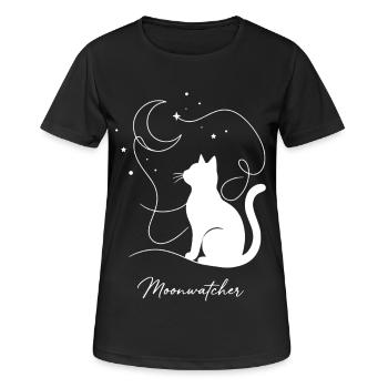 Moonwatcher Cat Between Moon and Stars White - Women's Breathable T-Shirt - black - Front - AI Model Female 172 light (172cm)