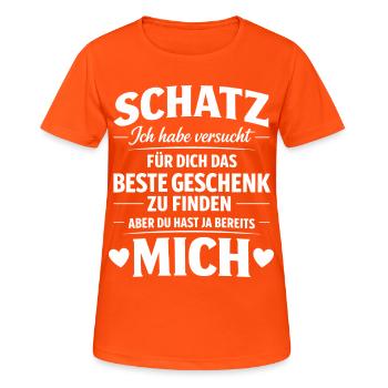 Ironie Lustig Paar Partnerlook - Frauen T-Shirt atmungsaktiv - Neonorange - Vorne - AI Model Female 172 dark (172cm)