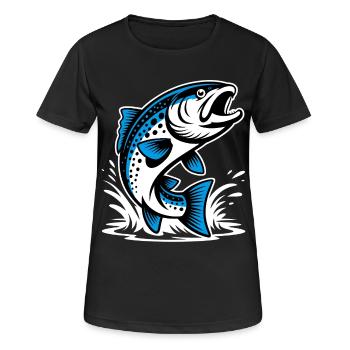Springende Forelle - Frauen T-Shirt atmungsaktiv - Schwarz - Vorne - AI Model Female 172 light (172cm)