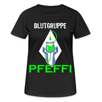 Blutgruppe Pfeffi – Pfefferminz, Suff & Spaß - Frauen T-Shirt atmungsaktiv - Schwarz - Vorne - AI Model Female 172 light (172cm)