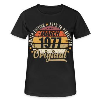 49. Anniversary 49 Years Limited Edition März 1977 - Frauen T-Shirt atmungsaktiv - Schwarz - Vorne - AI Model Female 172 light (172cm)
