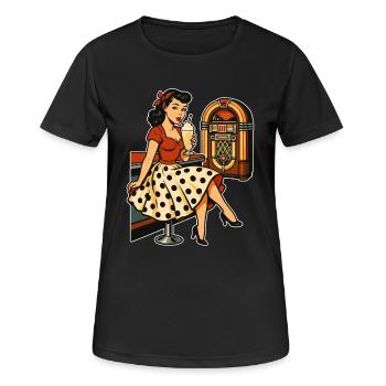 Rockabella des années 50 : Pin-up au diner avec milkshake - T-shirt respirant Femme - noir - Devant - AI Model Female 172 light (172cm)