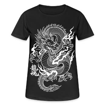 Traditioneller asiatischer Drache einfarbig  - Frauen T-Shirt atmungsaktiv - Schwarz - Vorne - AI Model Female 172 light (172cm)