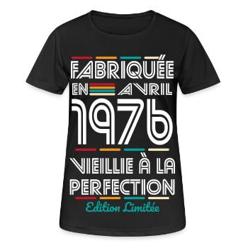 50-jähriges Jubiläum – Hergestellt im April 1976 - Frauen T-Shirt atmungsaktiv - Schwarz - Vorne - AI Model Female 172 light (172cm)