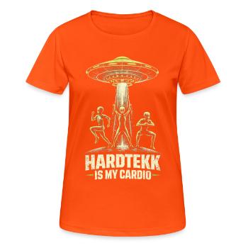 Hardtekk est mon Cardio Tekke en Allemagne de l’Est - T-shirt respirant Femme - orange néon - Devant - AI Model Female 172 dark (172cm)