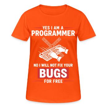 Humor Fixed Programmer No Bugs - Women's Breathable T-Shirt - neon orange - Front - AI Model Female 172 dark (172cm)