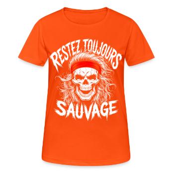Bleib wild Immer Schädel - Frauen T-Shirt atmungsaktiv - Neonorange - Vorne - AI Model Female 172 dark (172cm)