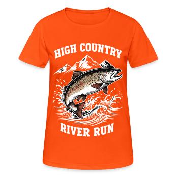 Fishing High Mountain River Trout - Women's Breathable T-Shirt - neon orange - Front - AI Model Female 172 dark (172cm)