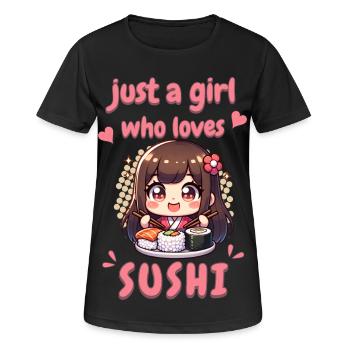 Kawaii Anime Sushi Girl Shirt Just a girl - Women's Breathable T-Shirt - black - Front - AI Model Female 172 light (172cm)