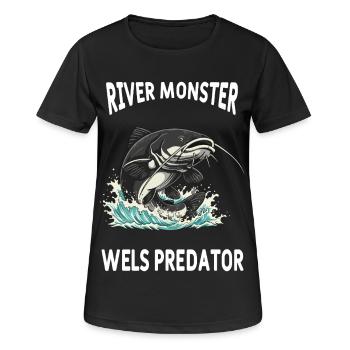Pêche Rivière Silure Poisson Chat - T-shirt respirant Femme - noir - Devant - AI Model Female 172 light (172cm)