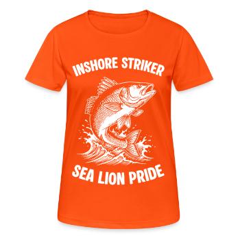 Sea Fishing Bar Sea Barbar Wolf Striker - Frauen T-Shirt atmungsaktiv - Neonorange - Vorne - AI Model Female 172 dark (172cm)
