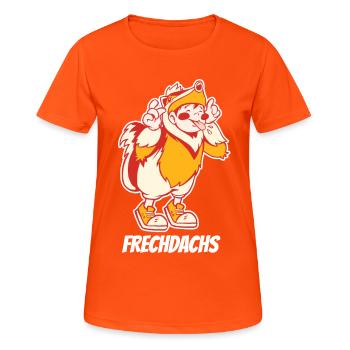 Frechdachs – Der freche Spitzbube - Frauen T-Shirt atmungsaktiv - Neonorange - Vorne - AI Model Female 172 dark (172cm)