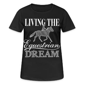 Living the equestrian dream | Traber mit Frau - Frauen T-Shirt atmungsaktiv - Schwarz - Vorne - AI Model Female 172 light (172cm)