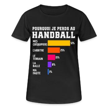 Warum ich beim Handball verliere - Frauen T-Shirt atmungsaktiv - Schwarz - Vorne - AI Model Female 172 light (172cm)