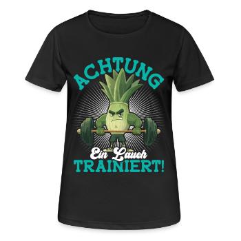 Kraftsport ACHTUNG EIN LAUCH TRAINIERT Lustig - Frauen T-Shirt atmungsaktiv - Schwarz - Vorne - AI Model Female 172 light (172cm)
