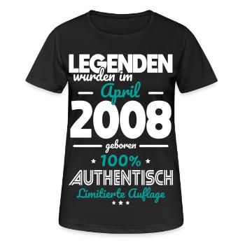 18. Geburtstag - Legenden wurden im April 2008 - Frauen T-Shirt atmungsaktiv - Schwarz - Vorne - AI Model Female 172 light (172cm)