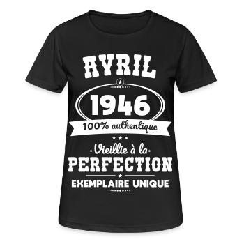 80. Jubiläum – April 1946 Perfektion - Frauen T-Shirt atmungsaktiv - Schwarz - Vorne - AI Model Female 172 light (172cm)